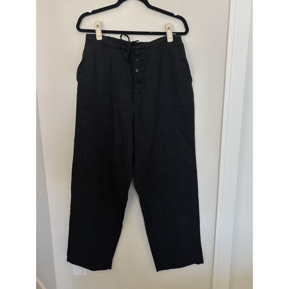 100% Linen Wide Leg Pants Women 14W Tall Black Comfort Quiet Luxury Lagenlook